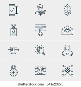 Vector Illustration Of 12 Data Icons. Editable Pack Of Account Data, Safety Key, Network Protection And Other Elements.