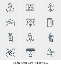 Vector Illustration Of 12 Data Icons. Editable Pack Of Safety Key, Easy Payment, Safeguard And Other Elements.