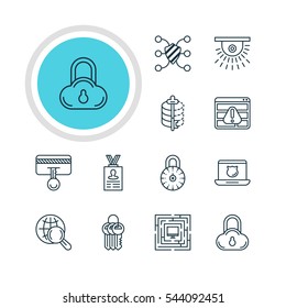 Vector Illustration Of 12 Data Icons. Editable Pack Of System Security, Data Security, Safeguard And Other Elements.