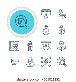 Vector Illustration Of 12 Data Icons. Editable Pack Of Safe Lock, System Security, Internet Surfing And Other Elements.