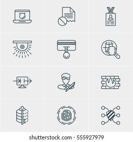 Vector Illustration Of 12 Data Icons. Editable Pack Of Copyright, Network Protection, Safety Key And Other Elements.