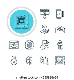Vector Illustration Of 12 Data Icons. Editable Pack Of Copyright, Browser Warning, Safe Lock And Other Elements.