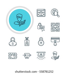 Vector Illustration Of 12 Data Icons. Editable Pack Of Camera, Network Protection, Confidentiality Options And Other Elements.
