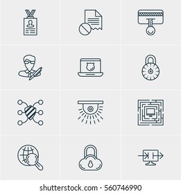 Vector Illustration Of 12 Data Icons. Editable Pack Of Account Data, Internet Surfing, Send Information And Other Elements.