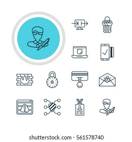 Vector Illustration Of 12 Data Icons. Editable Pack Of Safeguard, Send Information, Account Data And Other Elements.
