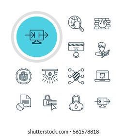 Vector Illustration Of 12 Data Icons. Editable Pack Of Safeguard, Internet Surfing, Confidentiality Options And Other Elements.