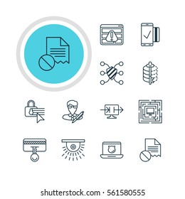 Vector Illustration Of 12 Data Icons. Editable Pack Of Copyright, Browser Warning, Confidentiality Options And Other Elements.