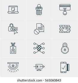 Vector Illustration Of 12 Data Icons. Editable Pack Of Safety Key, Send Information, Safeguard And Other Elements.