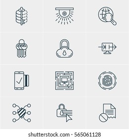 Vector Illustration Of 12 Data Icons. Editable Pack Of Safe Storage, Confidentiality Options, Data Error And Other Elements.