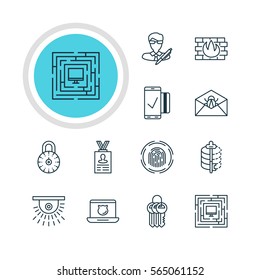 Vector Illustration Of 12 Data Icons. Editable Pack Of System Security, Data Security, Key Collection And Other Elements.