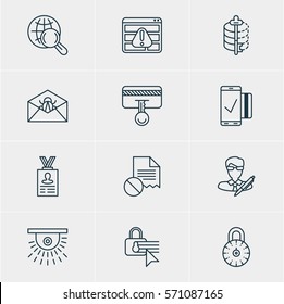 Vector Illustration Of 12 Data Icons. Editable Pack Of Safety Key, Browser Warning, Encoder And Other Elements.