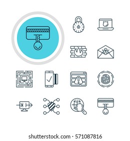 Vector Illustration Of 12 Data Icons. Editable Pack Of Browser Warning, Internet Surfing, Safety Key And Other Elements.