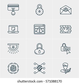 Vector Illustration Of 12 Data Icons. Editable Pack Of Data Security, Safe Lock, Confidentiality Options And Other Elements.