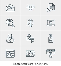Vector Illustration Of 12 Data Icons. Editable Pack Of Data Security, Send Information, Safety Key And Other Elements.