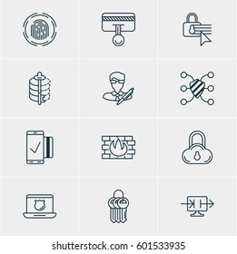 Vector Illustration Of 12 Data Icons. Editable Pack Of Confidentiality Options, Send Information, Data Security And Other Elements.