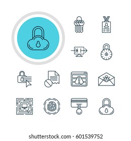 Vector Illustration Of 12 Data Icons. Editable Pack Of Data Error, Safe Storage, Corrupted Mail And Other Elements.