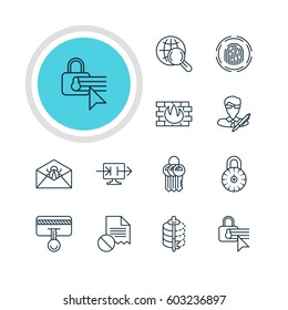 Vector Illustration Of 12 Data Icons. Editable Pack Of Key Collection, Internet Surfing, Safety Key And Other Elements.