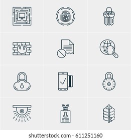 Vector Illustration Of 12 Data Icons. Editable Pack Of Safe Storage, Easy Payment, Network Protection And Other Elements.