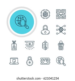 Vector Illustration Of 12 Data Icons. Editable Pack Of System Security, Internet Surfing, Data Security And Other Elements.