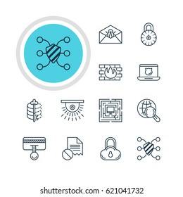 Vector Illustration Of 12 Data Icons. Editable Pack Of Safety Key, Encoder, Safe Storage And Other Elements.