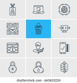Vector Illustration Of 12 Data Icons. Editable Pack Of System Security, Data Security, Safe Lock And Other Elements.