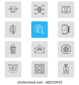Vector Illustration Of 12 Data Icons. Editable Pack Of Send Information, Account Data, Corrupted Mail And Other Elements.