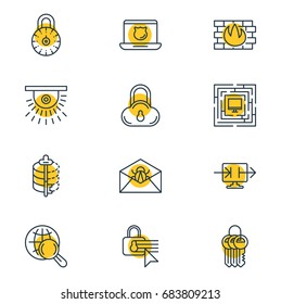 Vector Illustration Of 12 Data Icons. Editable Pack Of Internet Surfing, Camera, Corrupted Mail And Other Elements.