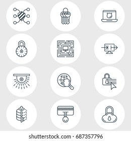 Vector Illustration Of 12 Data Icons. Editable Pack Of Data Security, Safeguard, Confidentiality Options And Other Elements.