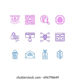 Vector Illustration Of 12 Data Icons. Editable Pack Of Encoder, System Security, Key Collection And Other Elements.