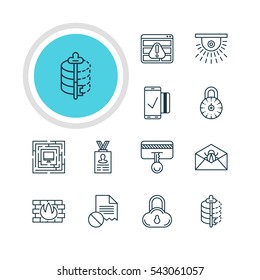Vector Illustration Of 12 Data Protection Icons. Editable Pack Of Safe Storage, Easy Payment, Encoder And Other Elements.