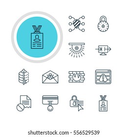 Vector Illustration Of 12 Data Protection Icons. Editable Pack Of Camera, Network Protection, Safety Key And Other Elements.