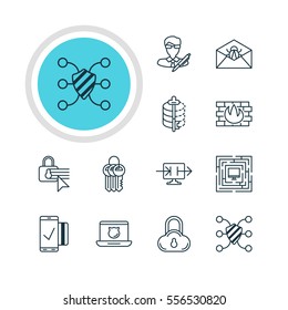 Vector Illustration Of 12 Data Protection Icons. Editable Pack Of Key Collection, Confidentiality Options, Easy Payment And Other Elements.