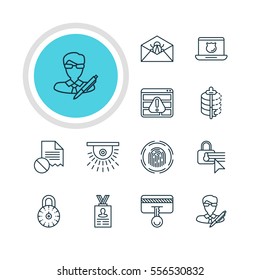 Vector Illustration Of 12 Data Protection Icons. Editable Pack Of Copyright, Camera, Encoder And Other Elements.