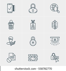 Vector Illustration Of 12 Data Protection Icons. Editable Pack Of Safe Storage, Copyright, Camera And Other Elements.