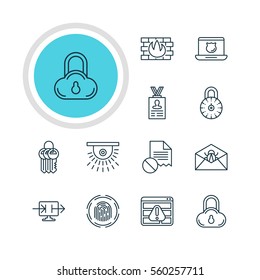 Vector Illustration Of 12 Data Protection Icons. Editable Pack Of Key Collection, Browser Warning, Safe Lock And Other Elements.