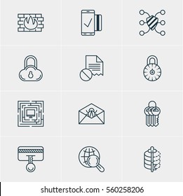 Vector Illustration Of 12 Data Protection Icons. Editable Pack Of Key Collection, Easy Payment, Data Error And Other Elements.