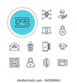 Vector Illustration Of 12 Data Protection Icons. Editable Pack Of Network Protection, Easy Payment, Corrupted Mail And Other Elements.