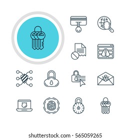 Vector Illustration Of 12 Data Protection Icons. Editable Pack Of Safe Lock, Corrupted Mail, Data Error And Other Elements.