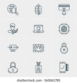 Vector Illustration Of 12 Data Protection Icons. Editable Pack Of Network Protection, Safety Key, Internet Surfing And Other Elements.