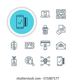 Vector Illustration Of 12 Data Protection Icons. Editable Pack Of Safeguard, Safety Key, System Security And Other Elements.