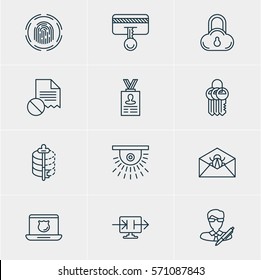 Vector Illustration Of 12 Data Protection Icons. Editable Pack Of Data Error, Safe Storage, Key Collection And Other Elements.