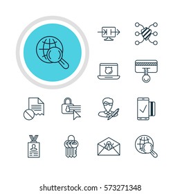 Vector Illustration Of 12 Data Protection Icons. Editable Pack Of Internet Surfing, Data Error, Confidentiality Options And Other Elements.