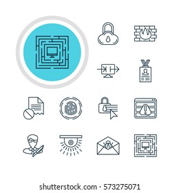 Vector Illustration Of 12 Data Protection Icons. Editable Pack Of Data Error, System Security, Send Information And Other Elements.