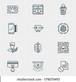 Vector Illustration Of 12 Data Protection Icons. Editable Pack Of Send Information, Copyright, Safety Key And Other Elements.