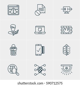 Vector Illustration Of 12 Data Protection Icons. Editable Pack Of Easy Payment, Encoder, Camera And Other Elements.