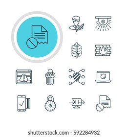 Vector Illustration Of 12 Data Protection Icons. Editable Pack Of Safe Lock, Data Error, Copyright And Other Elements.