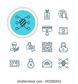 Vector Illustration Of 12 Data Protection Icons. Editable Pack Of Data Security, Safeguard, Safe Storage And Other Elements.