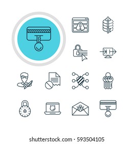 Vector Illustration Of 12 Data Protection Icons. Editable Pack Of Browser Warning, Data Error, Key Collection And Other Elements.