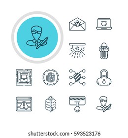 Vector Illustration Of 12 Data Protection Icons. Editable Pack Of Encoder, Data Security, Safe Storage And Other Elements.