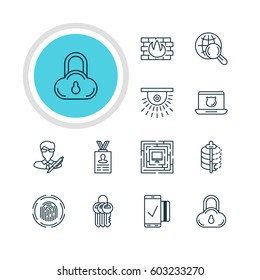 Vector Illustration Of 12 Data Protection Icons. Editable Pack Of Account Data, Safe Storage, System Security And Other Elements.